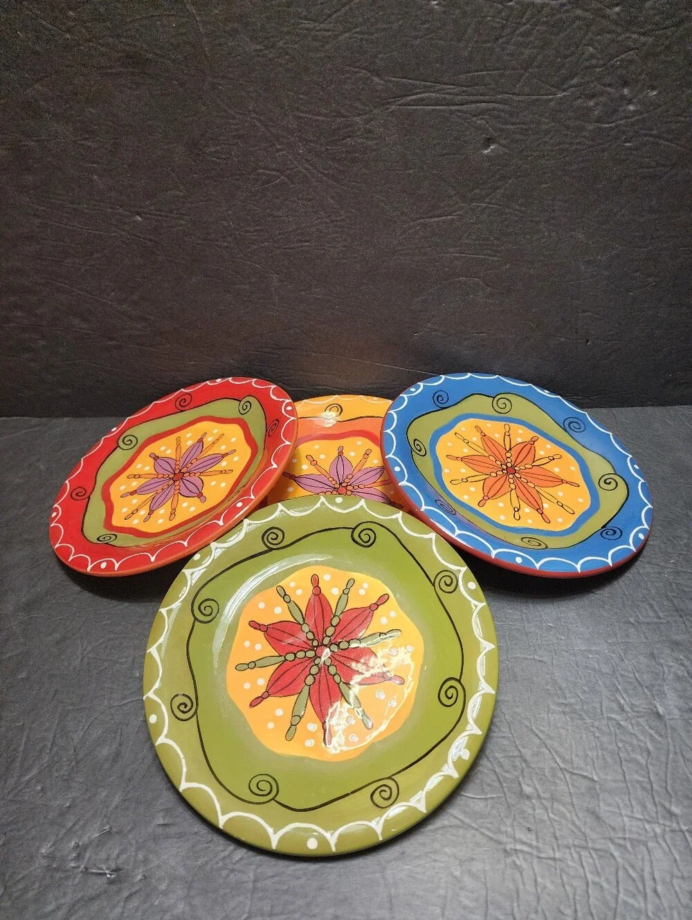 Set of 4 PIER 1 *Star Flower* Colorful Salad/Dessert Plates